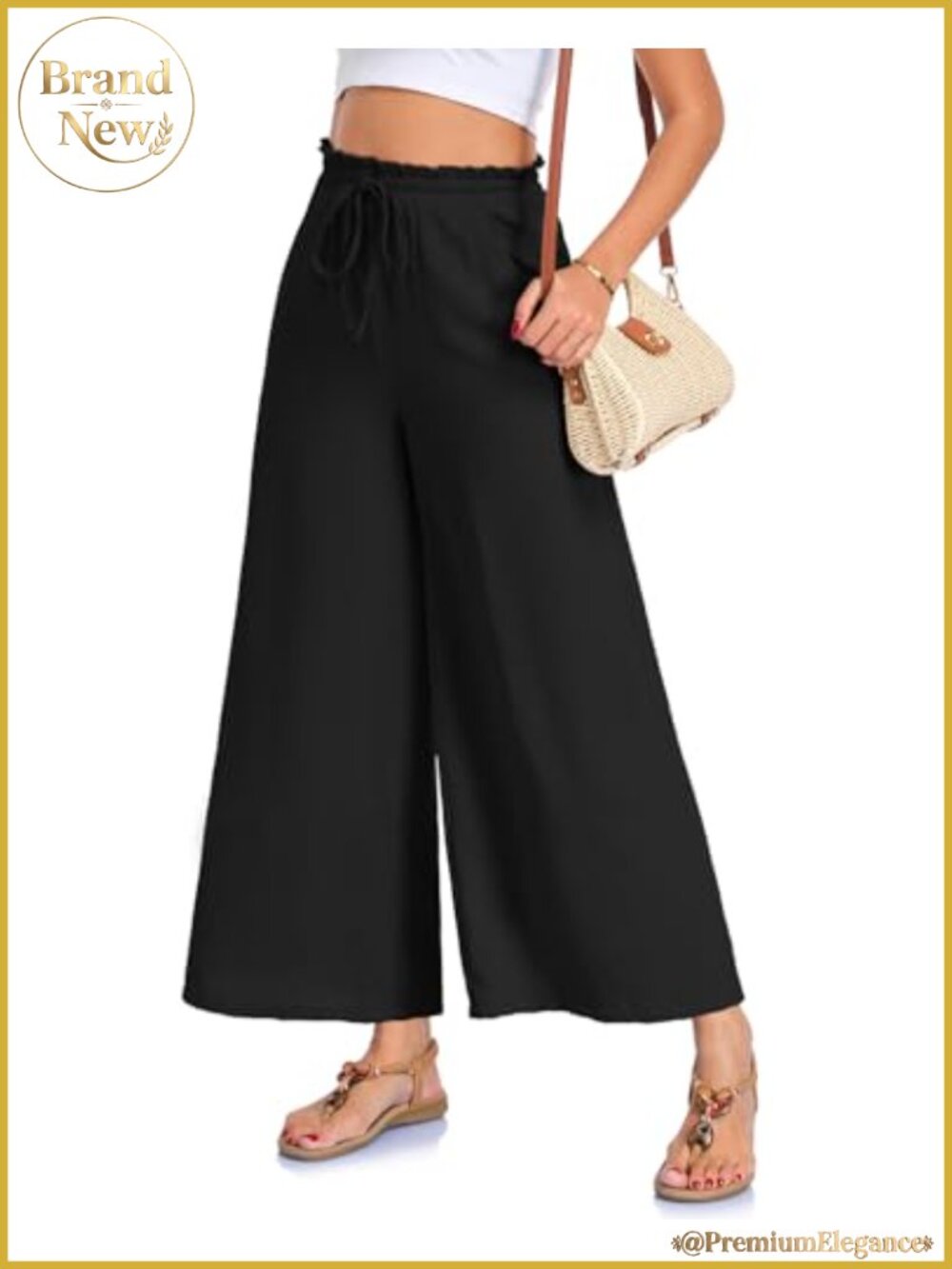 Klyvina Palazzo Pants Women's Wide Leg Elastic Waist with Pockets